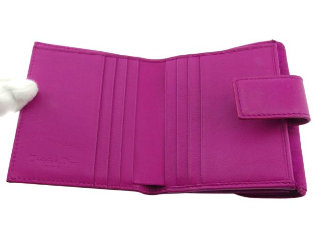 ディオール Dior 二つ折り財布トロッター ピンク パープル シルバー レディース 中古_4