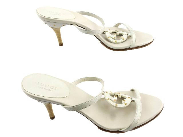 【週末セール★30％OFF】グッチ GUCCI サンダルダブルG ♯34ハーフC インターロッキングGマーク ホワイト 白 ベージュ ゴールド レディース 中古_5