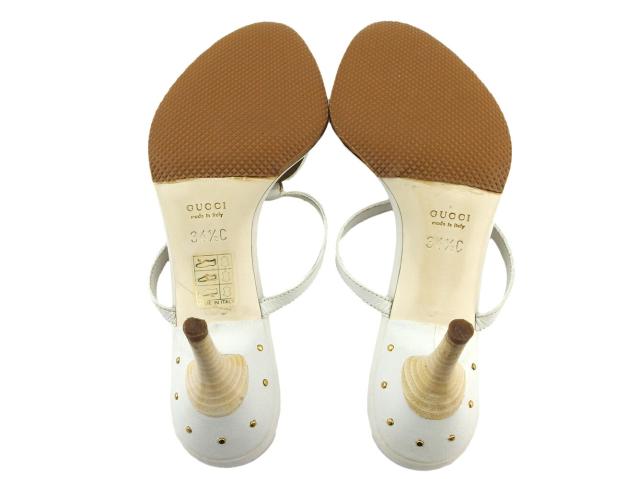 【週末セール★30％OFF】グッチ GUCCI サンダルダブルG ♯34ハーフC インターロッキングGマーク ホワイト 白 ベージュ ゴールド レディース 中古_6