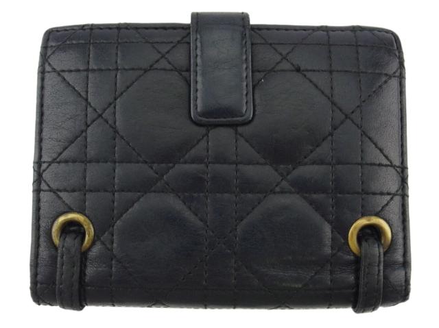 【GWタイムセール】ディオール Dior 二つ折り財布レディディオール カナージュステッチ ブラック ゴールド レディース 中古_1
