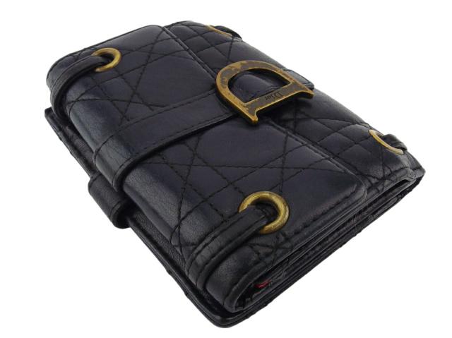 【GWタイムセール】ディオール Dior 二つ折り財布レディディオール カナージュステッチ ブラック ゴールド レディース 中古_2
