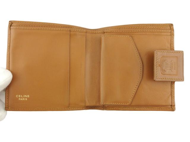 セリーヌ CELINE 二つ折り財布マカダム ブラウン ベージュ レディース 中古_4