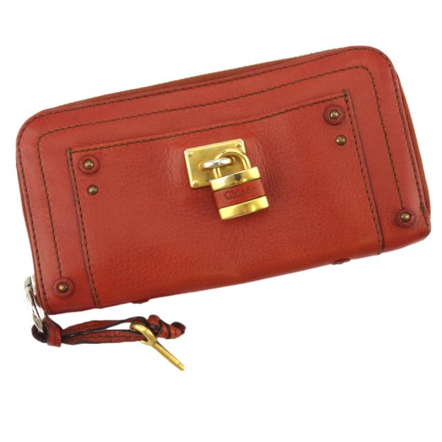 【BIGお買い物ラリー★30%OFFセール中】クロエ Chloe 長財布パディントン オレンジ ゴールド シルバー レディース 中古