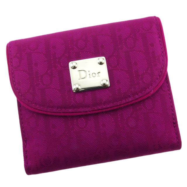 【BIGお買い物ラリー★30%OFFセール中】ディオール Dior 二つ折り財布トロッター ピンク パープル シルバー レディース 中古