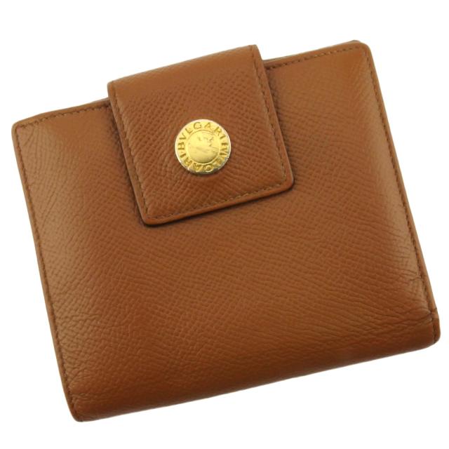 【BIGお買い物ラリー★30%OFFセール中】ブルガリ BVLGARI 二つ折り財布クラシコ ロゴボタン ライトブラウン ゴールド レディース 中古
