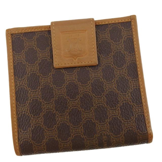 【BIGお買い物ラリー★30%OFFセール中】セリーヌ CELINE 二つ折り財布マカダム ブラウン ベージュ レディース 中古