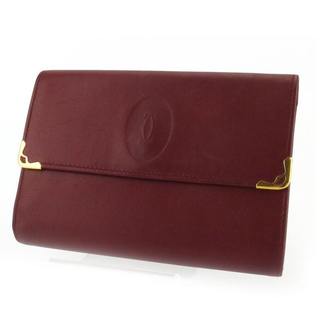 カルティエ 二つ折り財布 マストライン ボルドー ゴールド ほぼ未使用品 美品 Cartier カルティエ 二つ折り 財布 ミニ財布 レディース メンズ