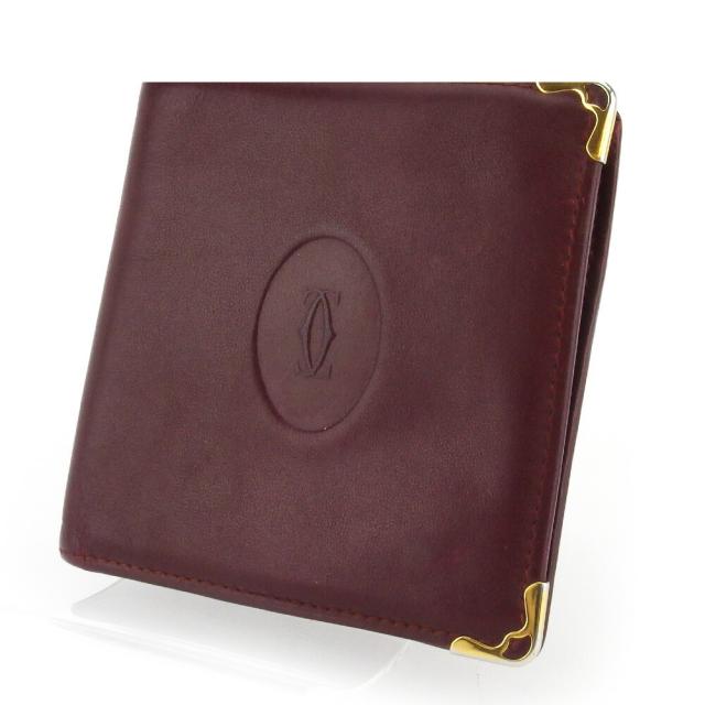 【BIGお買い物ラリー★30%OFFセール中】カルティエ CARTIER 二つ折り財布マストライン ボルドー ゴールド レディース 中古