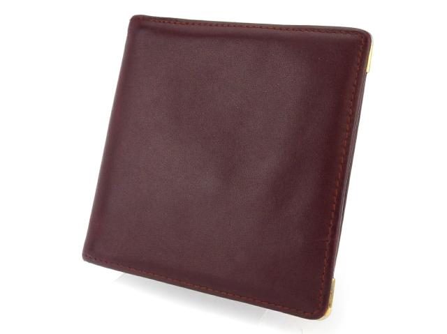【30％OFF★土日ひと休み大売り出し】カルティエ CARTIER 二つ折り紙入れ帆柱生産ライン ボルドーワイン ゴールド レディース 中古