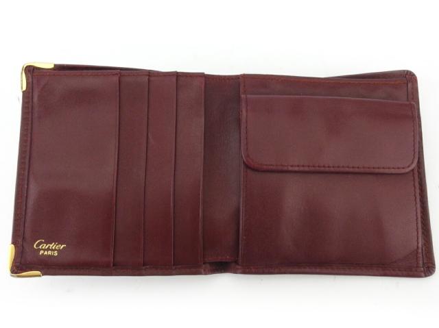 【30％OFF★土日ひと休み大売り出し】カルティエ CARTIER 二つ折り紙入れ帆柱生産ライン ボルドーワイン ゴールド レディース 中古