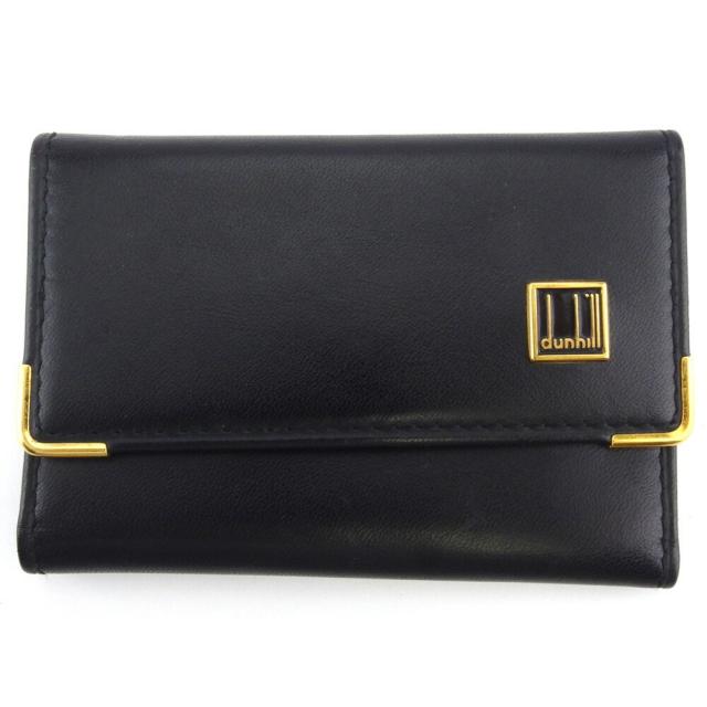 【BIGお買い物ラリー★30%OFFセール中】ダンヒル Dunhill キーケースロゴプレート ブラック ゴールド レディース 中古