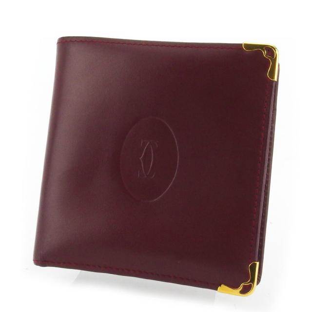 【BIGお買い物ラリー★30%OFFセール中】カルティエ CARTIER 二つ折り財布マストライン ボルドー ゴールド レディース 中古