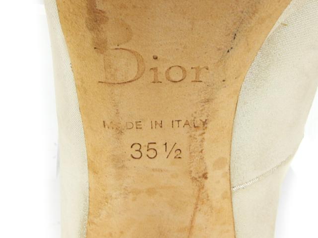 【30％OFF★土日ひと休み大売り出し】クリスチャンディオール Dior パンプスオープントゥ ♯35二分の一 ハイヒール ベージュ しろがね色 ゴールド レディース 中古