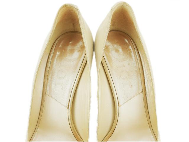 【30％OFF★土日ひと休み大売り出し】クリスチャンディオール Dior パンプスオープントゥ ♯35二分の一 ハイヒール ベージュ しろがね色 ゴールド レディース 中古