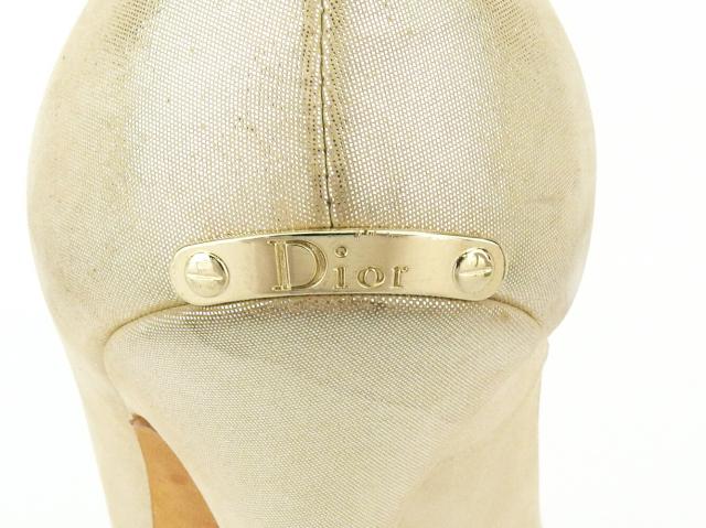 【30％OFF★土日ひと休み大売り出し】クリスチャンディオール Dior パンプスオープントゥ ♯35二分の一 ハイヒール ベージュ しろがね色 ゴールド レディース 中古