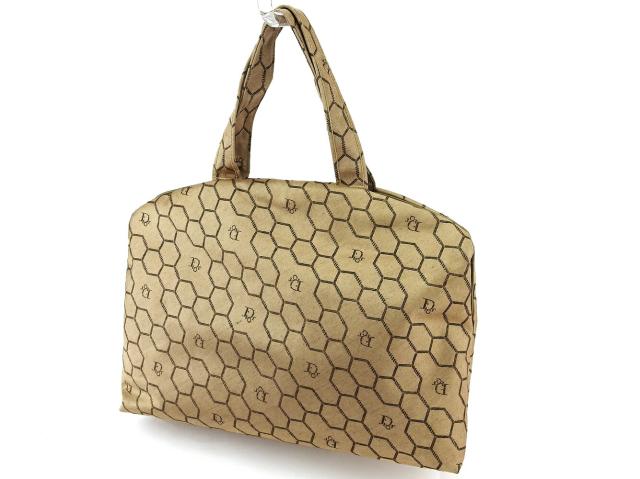 【30％OFF★週末タイムセール】ディオール Dior ハンドバッグハニカム柄 オールドディオール ベージュ ブラウン ゴールド レディース 中古_1