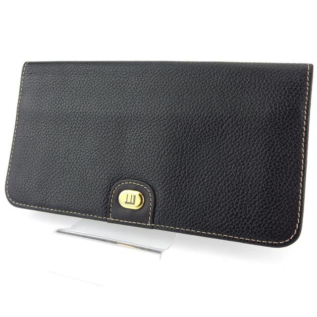【BIGお買い物ラリー★30%OFFセール中】ダンヒル Dunhill 札入れロゴプレート ブラック ゴールド レディース 中古