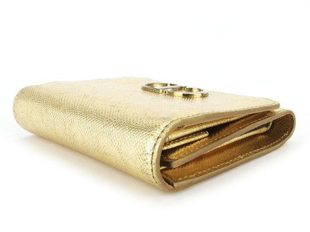 ディオール Dior 三つ折り財布ロゴ ゴールド レディース 中古