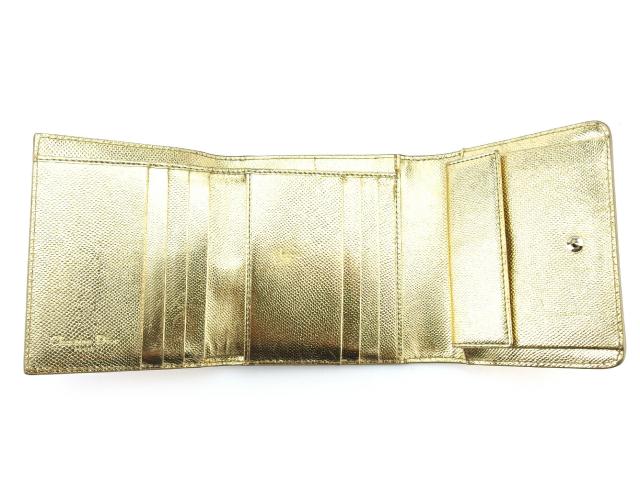 ディオール Dior 三つ折り財布ロゴ ゴールド レディース 中古