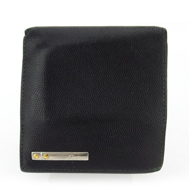 【BIGお買い物ラリー★30%OFFセール中】カルティエ CARTIER 二つ折り財布サントス ブラック レディース 中古