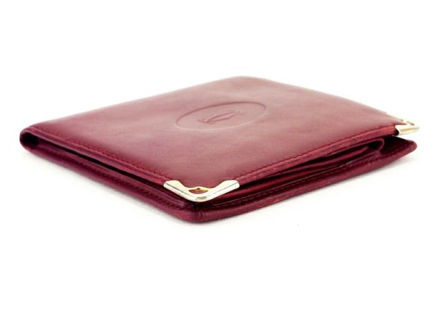 カルティエ 二つ折り 財布 マストライン ボルドー ゴールド レザー