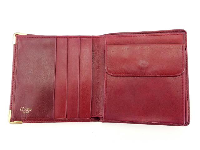 カルティエ CARTIER 二つ折り財布マストライン ボルドー ゴールド レディース 中古_4