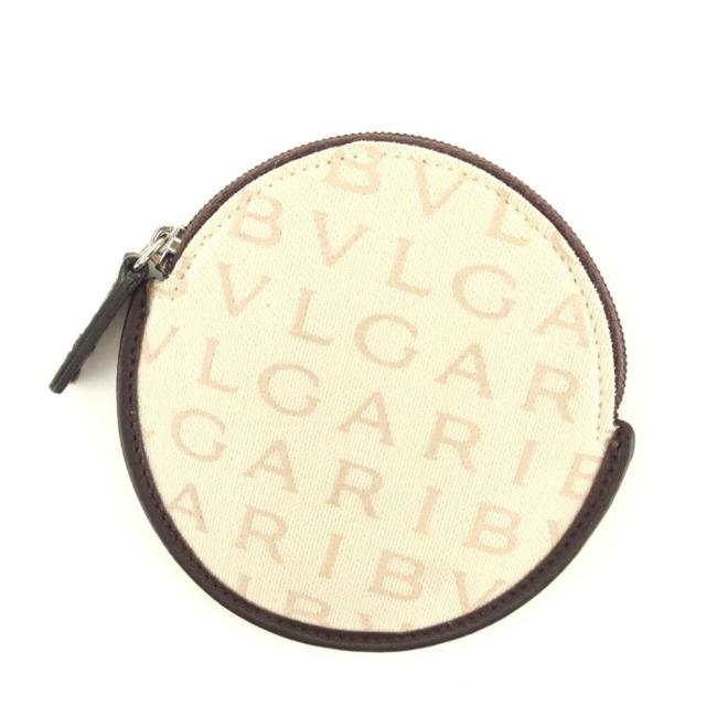 【X'masセール★30%OFF】ブルガリ BVLGARI ケースロゴマニア ラウンドフォルム ベージュ ブラウン シルバー レディース 中古