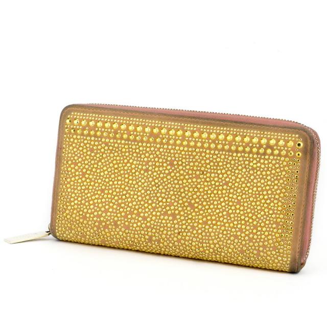 【BIGお買い物ラリー★30%OFFセール中】ヴァレンティノ・ガラヴァーニ Valentino Garavani 長財布スタッズ ピンク ベージュ ゴールド レディース 中古