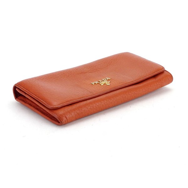 プラダ PRADA 長財布ロゴ オレンジ ゴールド レディース 中古_2