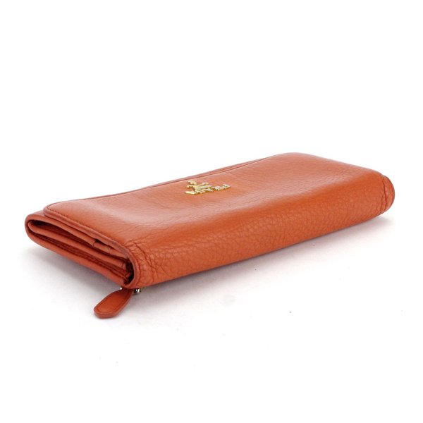 プラダ PRADA 長財布ロゴ オレンジ ゴールド レディース 中古_3