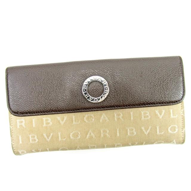 【BIGお買い物ラリー★30%OFFセール中】ブルガリ BVLGARI 長財布ロゴマニア ベージュ ブラウン レディース 中古