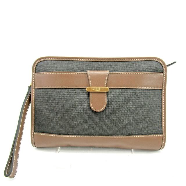 【BIGお買い物ラリー★30%OFFセール中】ダンヒル Dunhill クラッチバッグヘリンボーン ブラック ブラウン レディース 中古
