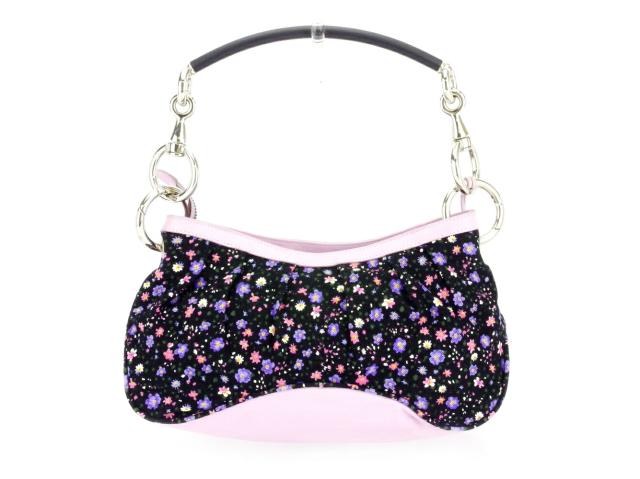 【GWタイムセール】ドルチェアンドガッバーナ DOLCE&GABBANA ハンドバッグフラワー柄 ドルガバ ブラック パープル シルバー系 レディース 中古_1