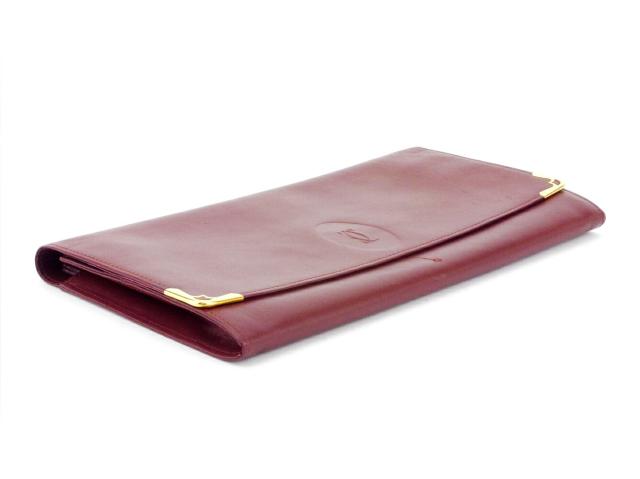 【30％OFF★土日ひと休み大売り出し】カルティエ CARTIER クラッチバッグマストライン ボルドーワイン ゴールド レディース 中古