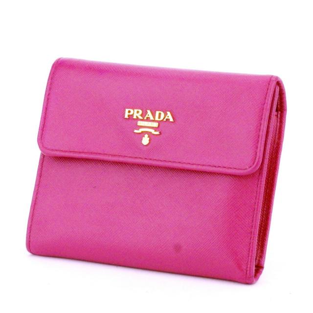 【BIGお買い物ラリー★30%OFFセール中】プラダ PRADA 三つ折り財布ロゴ ピンク ゴールド レディース 中古