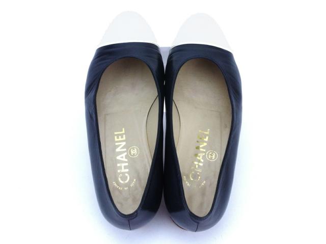 【30％OFF★週末タイムセール】シャネル CHANEL パンプスバイカラー ♯35ハーフEF ラウンドトゥ ネイビー ホワイト 白 レディース 中古_2
