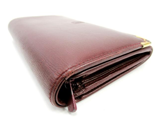 カルティエ Cartier マストライン 財布 二つ折り がま口 レザー 赤