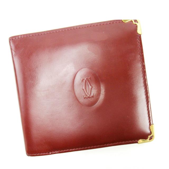 【極美品✨】カルティエ　付属品　二つ折り財布　ボルドー　　レザー カルティエ Cartier メンズ 二つ折り財布 マスト ボルドー