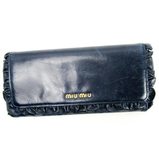 【X'masセール★30%OFF】ミュウミュウ MIUMIU 長財布フリル ネイビー レディース 中古