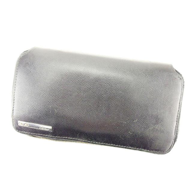 【BIGお買い物ラリー★30%OFFセール中】カルティエ CARTIER 長財布サントス ブラック シルバー ゴールド レディース 中古