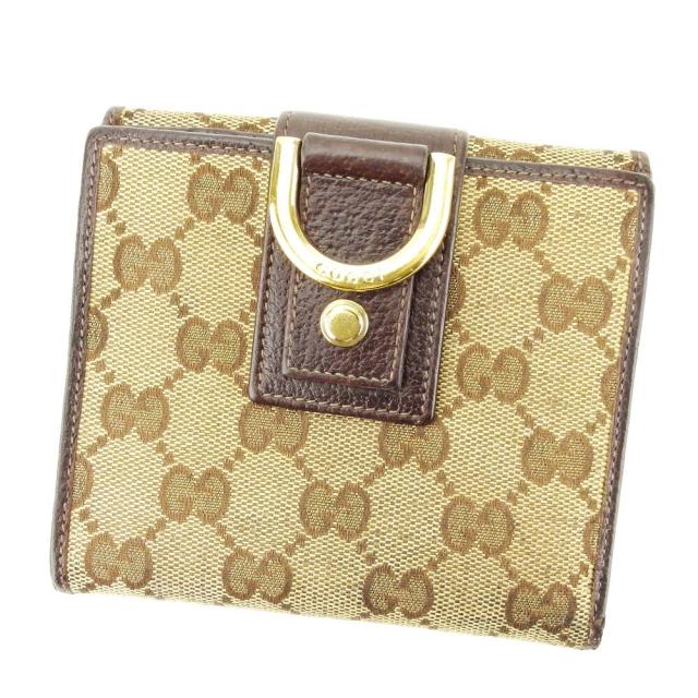 【BIGお買い物ラリー★30%OFFセール中】グッチ GUCCI 二つ折り財布GGキャンバス アビー ベージュ ブラウン ゴールド レディース 中古