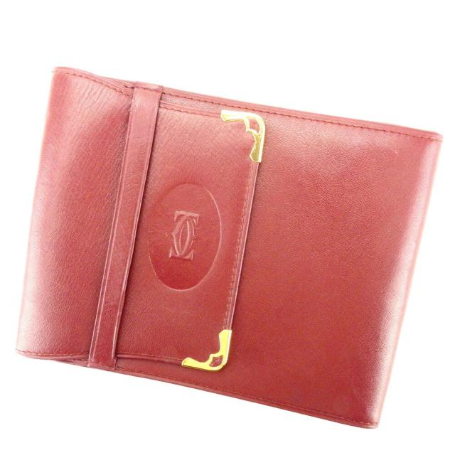 【BIGお買い物ラリー★30%OFFセール中】カルティエ CARTIER 札入れマストライン ボルドー ゴールド レディース 中古