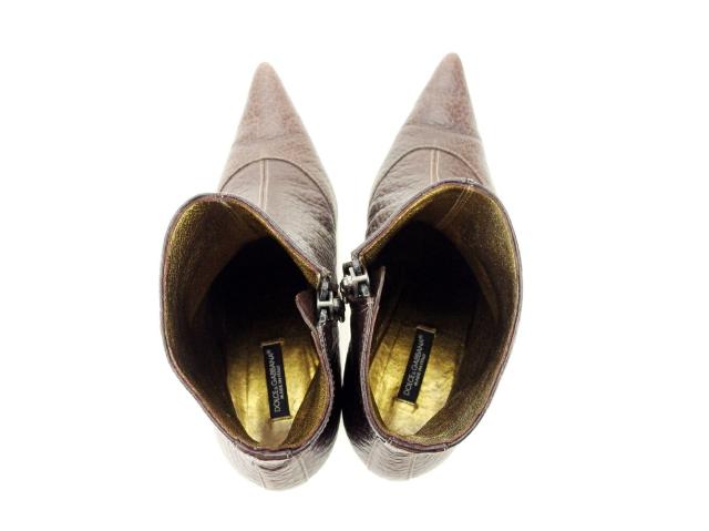 ドルチェアンドガッバーナ DOLCE&amp;GABBANA ブーツショート ♯35 ドルガバ ポインテッドトゥ ブラウン ゴールド レディース 中古_5