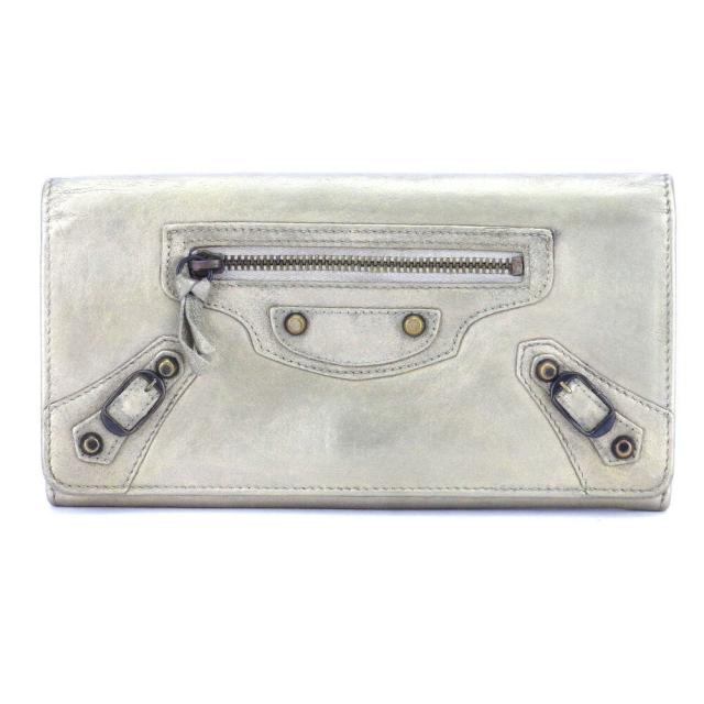【BIGお買い物ラリー★30%OFFセール中】バレンシアガ BALENCIAGA 長財布クラシックマネー ザマネー ゴールド グレー 灰色 レディース 中古