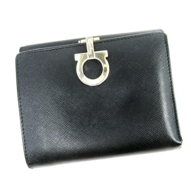 【BIGお買い物ラリー★30%OFFセール中】サルヴァトーレフェラガモ Salvatore Ferragamo 二つ折り財布ガンチーニ ブラック レディース 中古