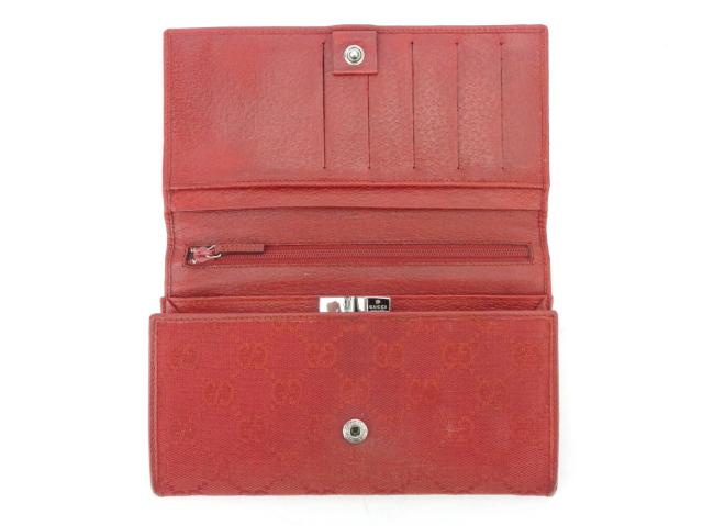 グッチ GUCCI 長財布GGキャンバス レッド シルバー レディース 中古_4