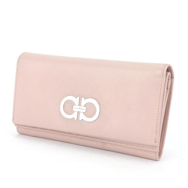 【BIGお買い物ラリー★30%OFFセール中】サルヴァトーレフェラガモ Salvatore Ferragamo 長財布ガンチーニ ピンク シルバー レディース 中古