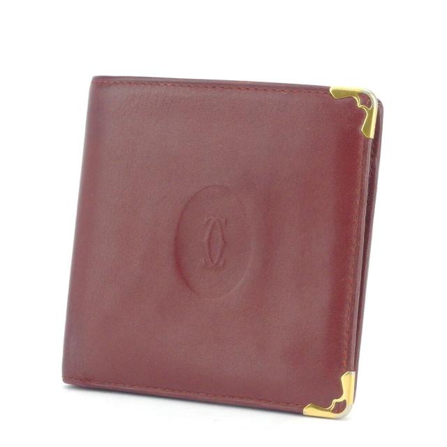 【BIGお買い物ラリー★30%OFFセール中】カルティエ CARTIER 二つ折り財布マストライン ボルドー ゴールド レディース 中古
