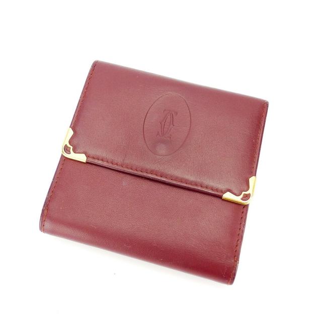 【X'masセール★30%OFF】カルティエ CARTIER 二つ折り財布マストライン ボルドー ゴールド レディース 中古