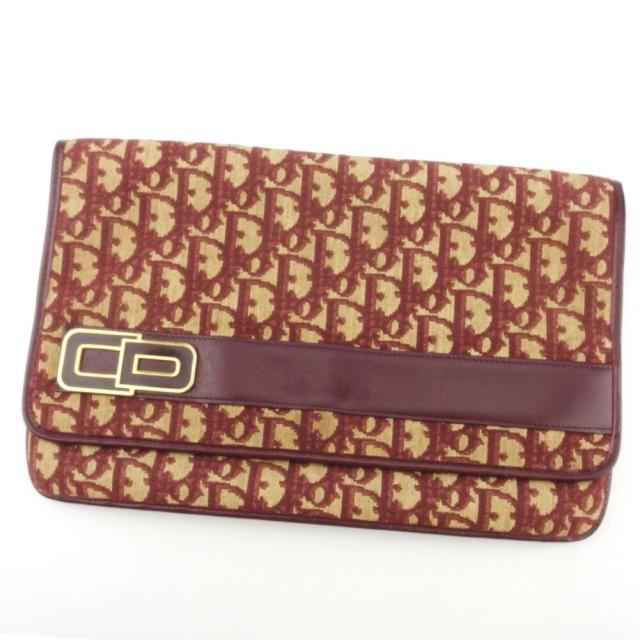 【BIGお買い物ラリー★30%OFFセール中】ディオール Dior クラッチバッグトロッター オールドディオール ボルドー ベージュ ゴールド レディース 中古